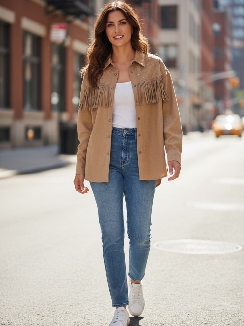 NWT Melrose with Love Fringed Studded Button-Up Shirt
